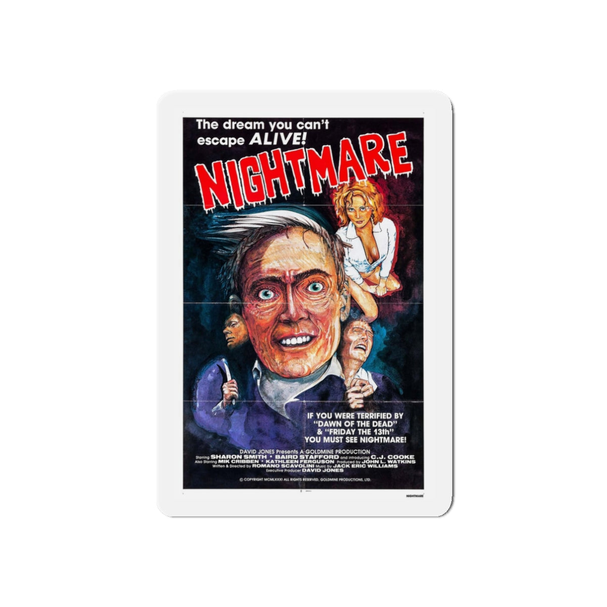 NIGHTMARES IN A DAMAGED BRAIN (2) 1981 Movie Poster - Refrigerator Magnet-3" x 3"-The Sticker Space