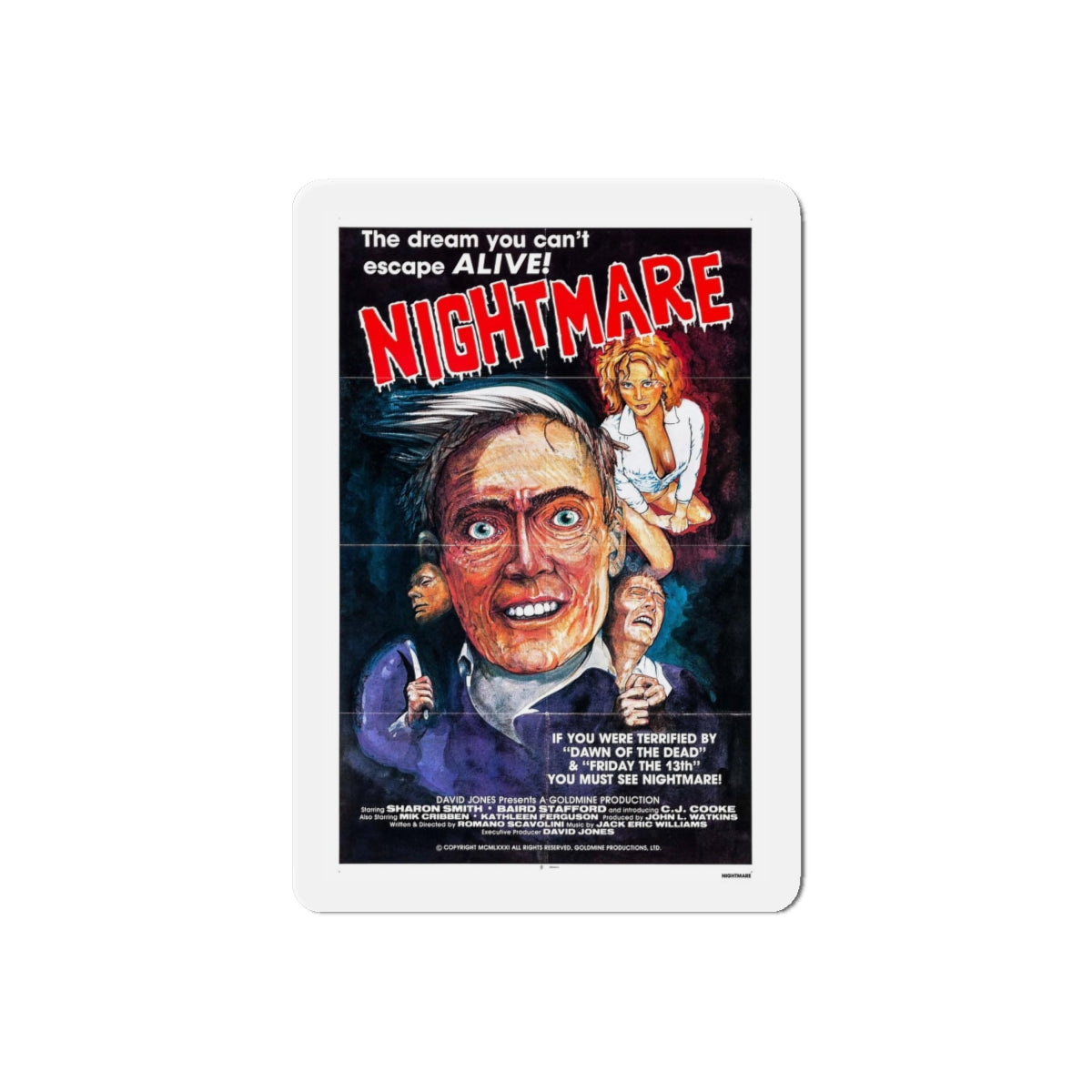 NIGHTMARES IN A DAMAGED BRAIN (2) 1981 Movie Poster - Refrigerator Magnet-6" × 6"-The Sticker Space