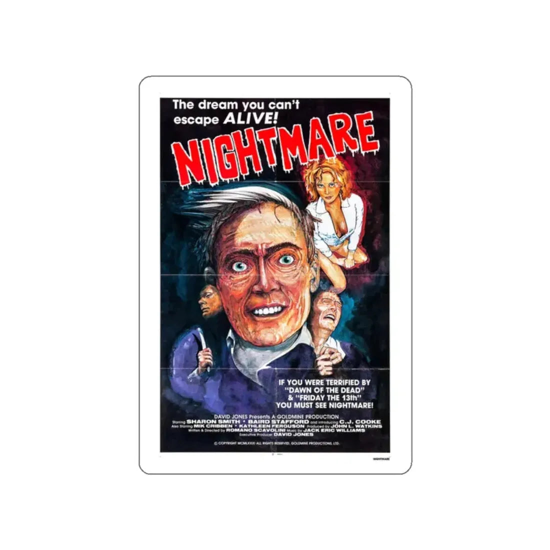 NIGHTMARES IN A DAMAGED BRAIN (2) 1981 Movie Poster STICKER Vinyl Die-Cut Decal 2 Inch - The Sticker Space