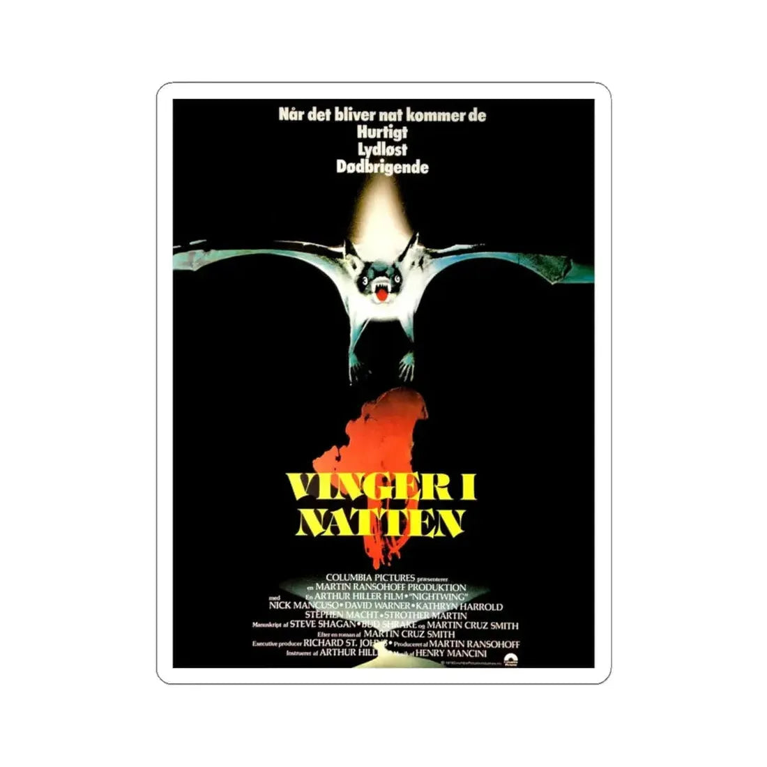 NIGHTWING (DANISH) 1979 Movie Poster - STICKER Vinyl Kiss-Cut Decal 6 Inch White - The Sticker Space