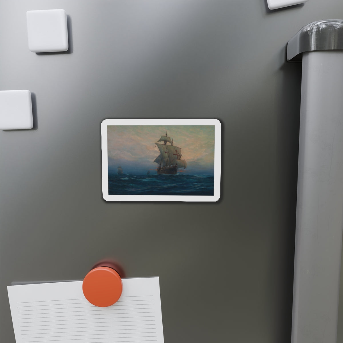 Nina', 'Pinta' and the 'Santa Maria' (Magazine Illustration) Refrigerator Magnet-The Sticker Space