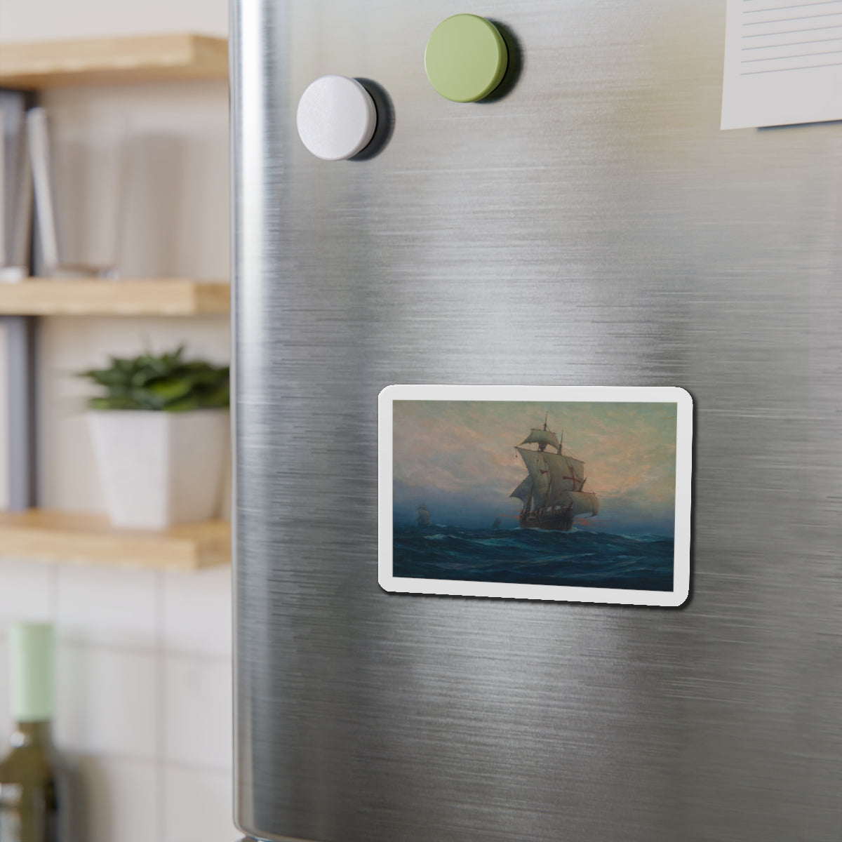 Nina', 'Pinta' and the 'Santa Maria' (Magazine Illustration) Refrigerator Magnet-The Sticker Space