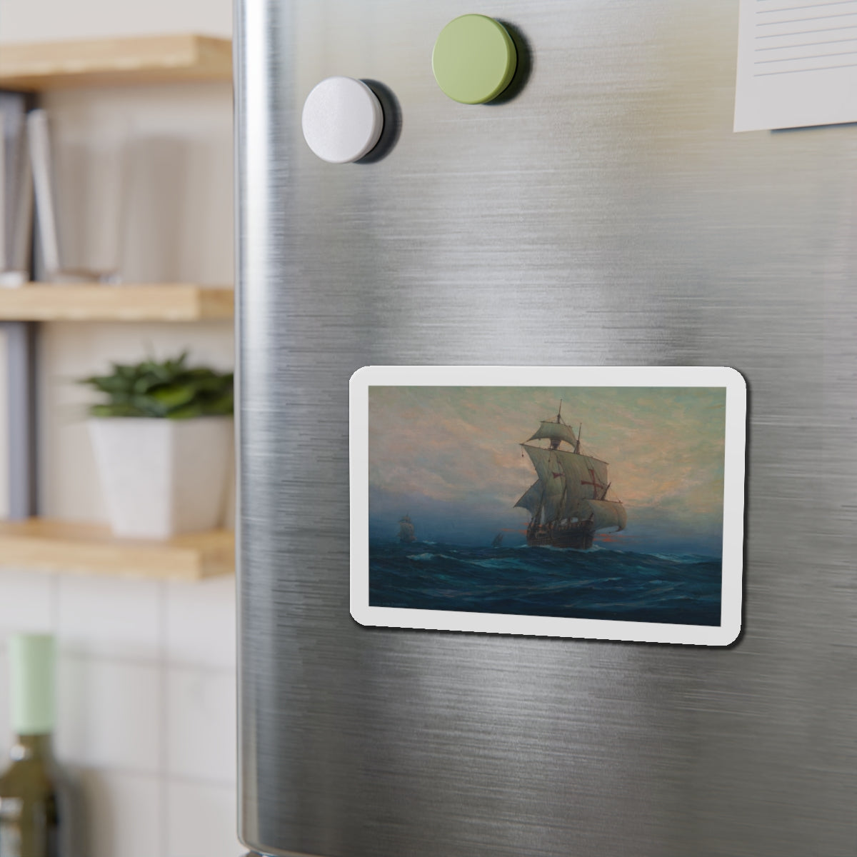 Nina', 'Pinta' and the 'Santa Maria' (Magazine Illustration) Refrigerator Magnet-The Sticker Space