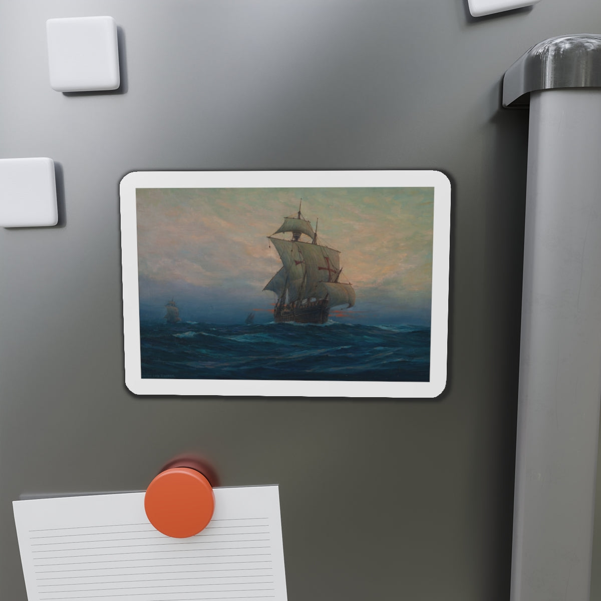 Nina', 'Pinta' and the 'Santa Maria' (Magazine Illustration) Refrigerator Magnet-The Sticker Space