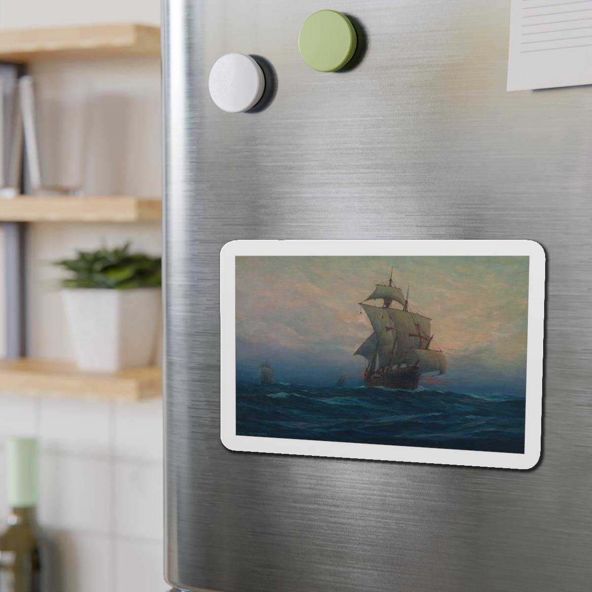 Nina', 'Pinta' and the 'Santa Maria' (Magazine Illustration) Refrigerator Magnet-The Sticker Space