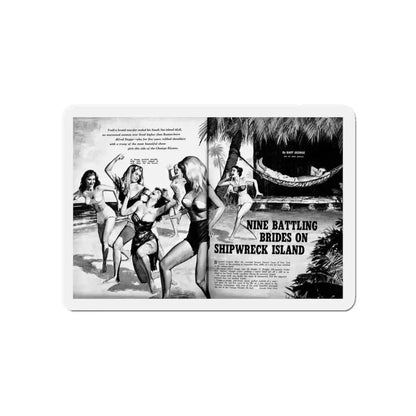 Nine Battling Brides on Shipwreck Island, Man's Day, February 1961 (Magazine Illustration) Refrigerator Magnet 5 Inch - The Sticker Space