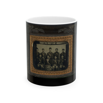 Nine Unidentified Soldiers In Union Uniforms And Forage Caps, Eight With Bayoneted Muskets And One With A Drum (U.S. Civil War) White Coffee Mug-11oz-The Sticker Space