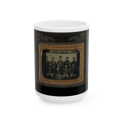 Nine Unidentified Soldiers In Union Uniforms And Forage Caps, Eight With Bayoneted Muskets And One With A Drum (U.S. Civil War) White Coffee Mug-15oz-The Sticker Space