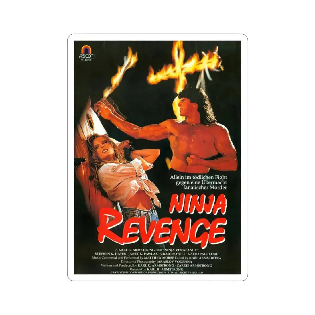 NINJA REVENGE (NINJA VENGEANCE) 1993 Movie Poster - STICKER Vinyl Kiss-Cut Decal 4 Inch White - The Sticker Space