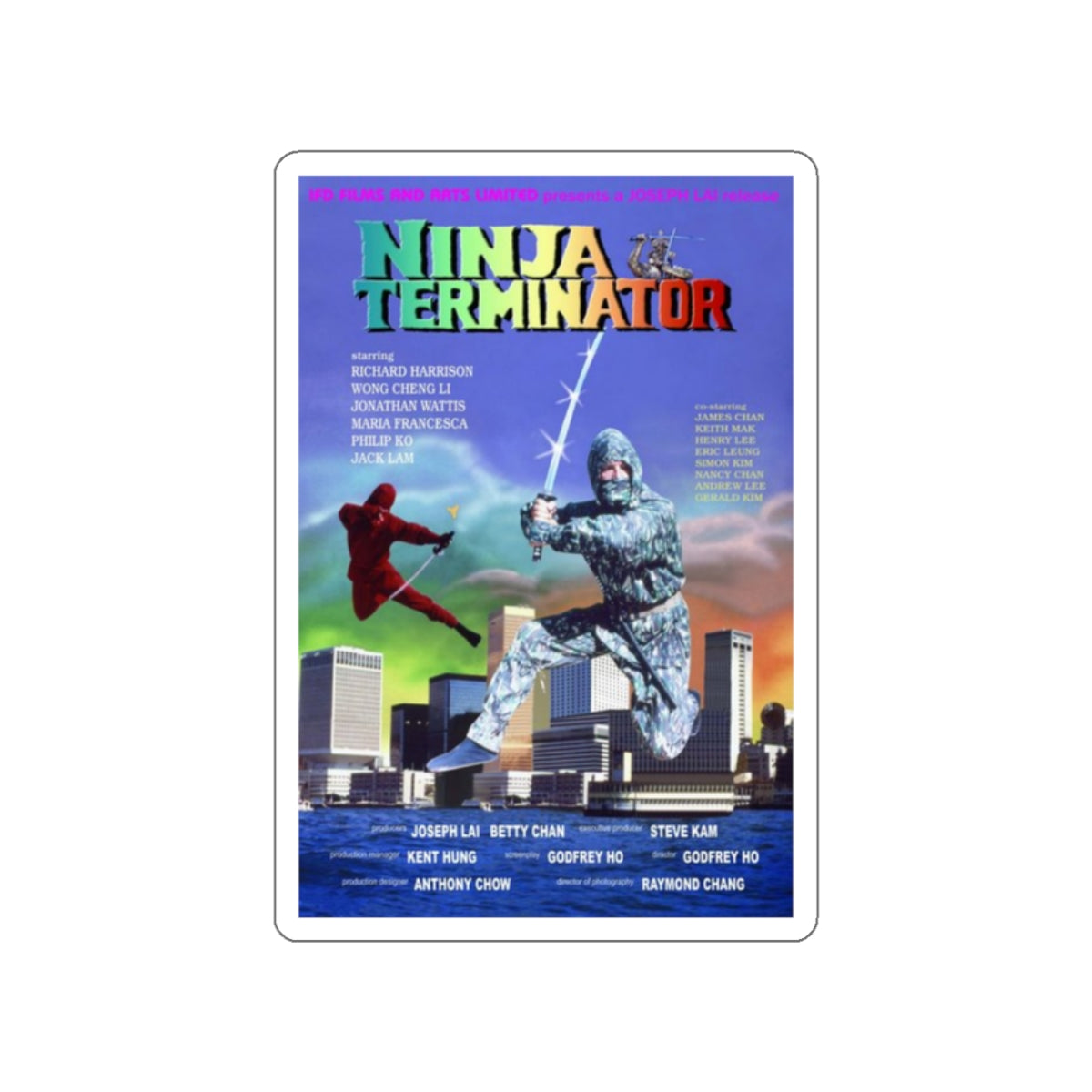 NINJA TERMINATOR 1986 Movie Poster STICKER Vinyl Die-Cut Decal-White-The Sticker Space