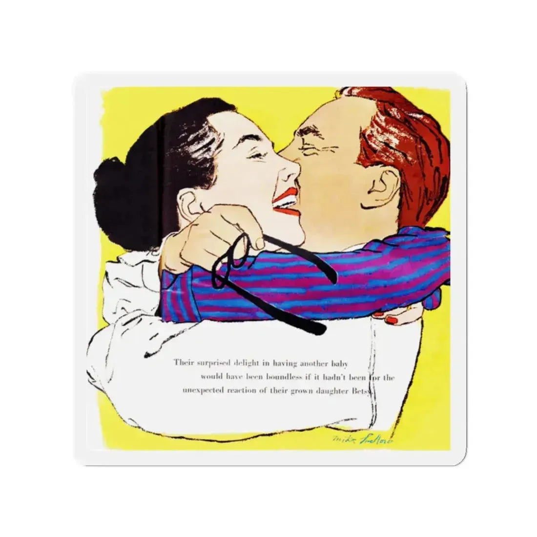 Ninth-Inning Baby, Woman's Day, August 1958 (Magazine Illustration) Refrigerator Magnet 2 Inch - The Sticker Space