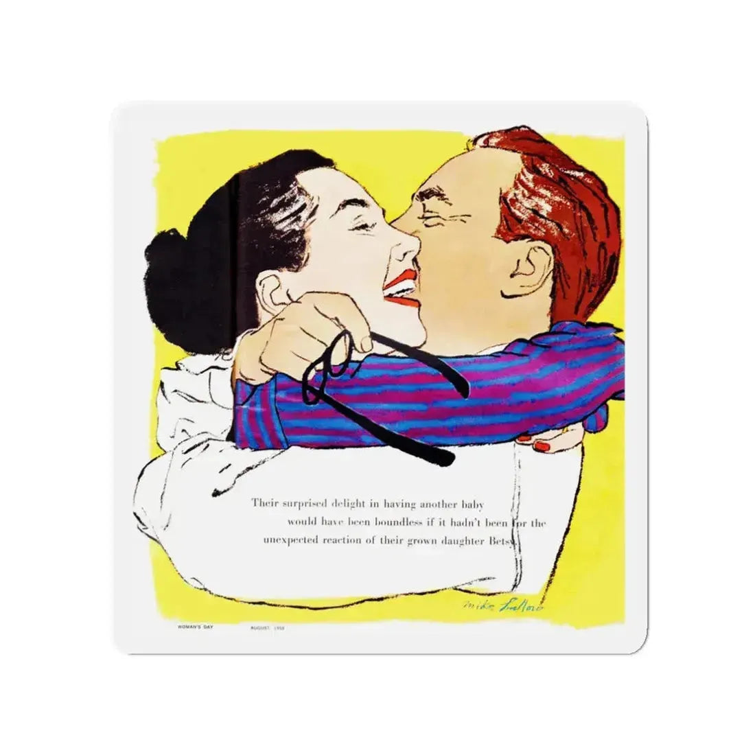 Ninth-Inning Baby, Woman's Day, August 1958 (Magazine Illustration) Refrigerator Magnet 3 Inch - The Sticker Space