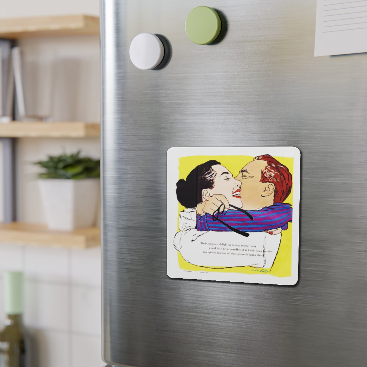 Ninth-Inning Baby, Woman's Day, August 1958 (Magazine Illustration) Refrigerator Magnet-The Sticker Space