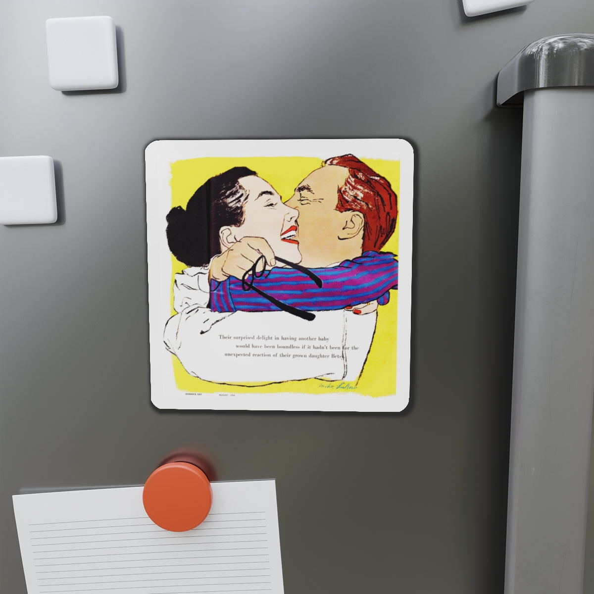 Ninth-Inning Baby, Woman's Day, August 1958 (Magazine Illustration) Refrigerator Magnet-The Sticker Space