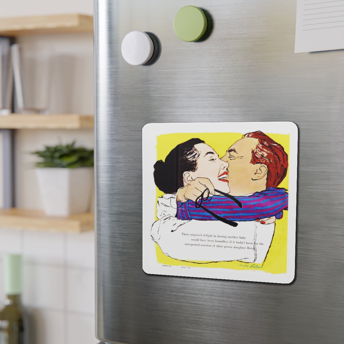 Ninth-Inning Baby, Woman's Day, August 1958 (Magazine Illustration) Refrigerator Magnet-The Sticker Space