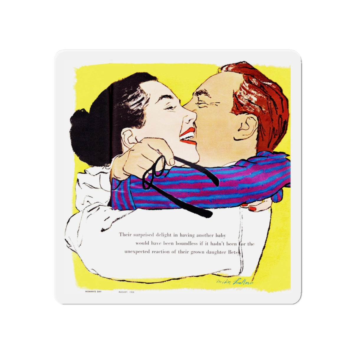 Ninth-Inning Baby, Woman's Day, August 1958 (Magazine Illustration) Refrigerator Magnet-4" x 4"-The Sticker Space