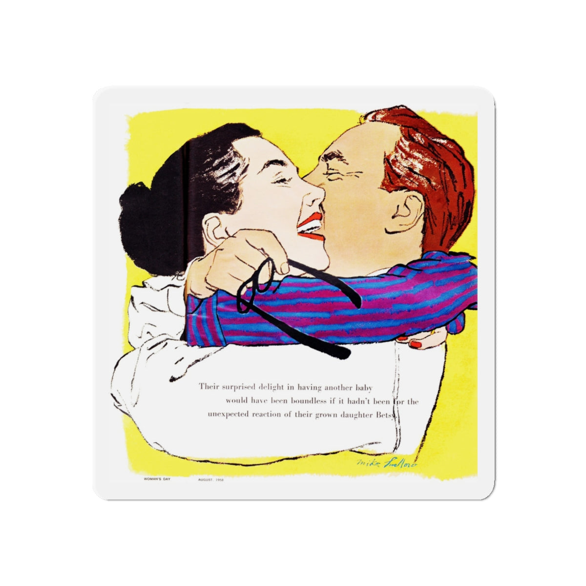 Ninth-Inning Baby, Woman's Day, August 1958 (Magazine Illustration) Refrigerator Magnet-5" x 5"-The Sticker Space