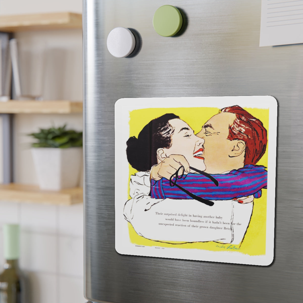 Ninth-Inning Baby, Woman's Day, August 1958 (Magazine Illustration) Refrigerator Magnet-The Sticker Space