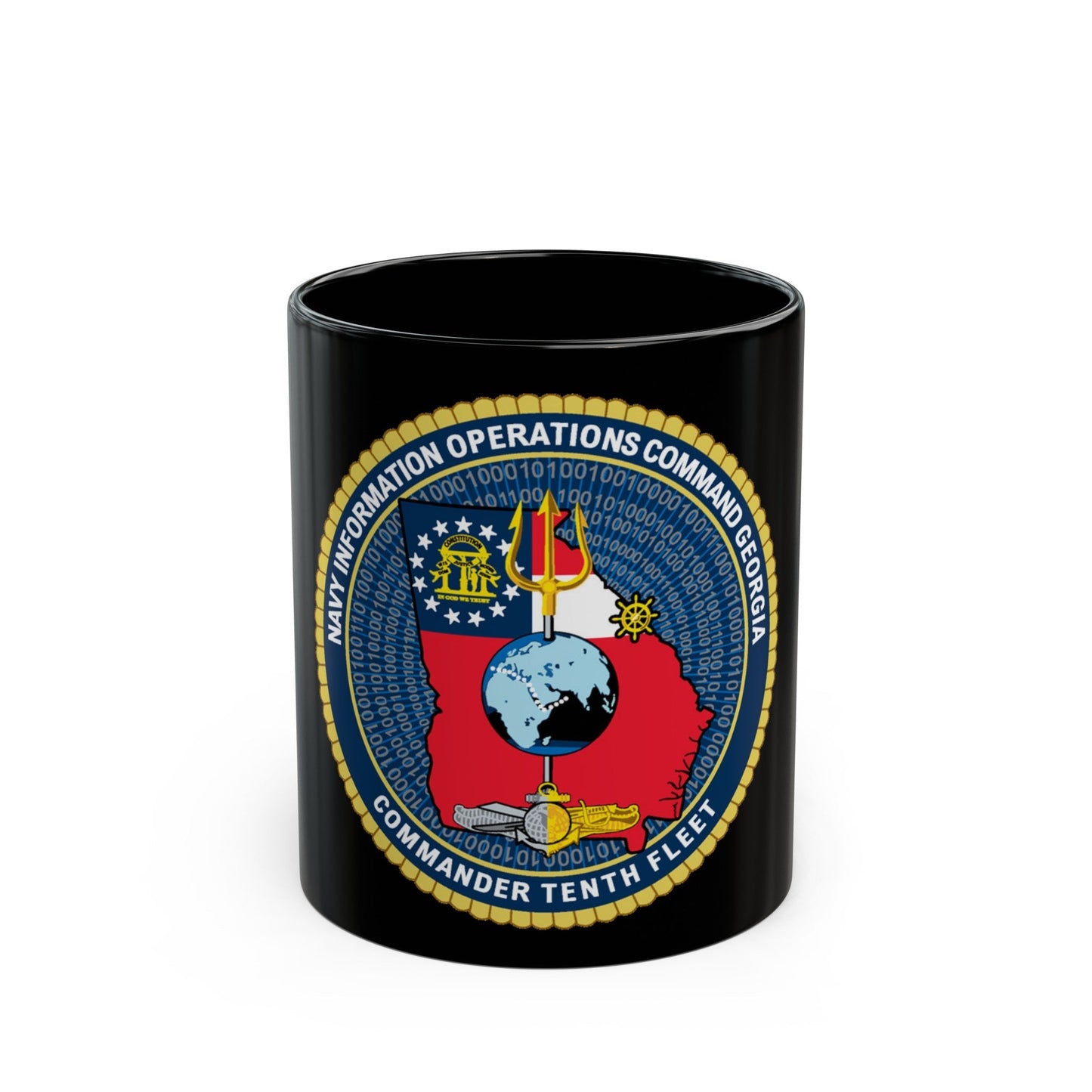 NIOC Georgia Commander Tenth Fleet (U.S. Navy) Black Coffee Mug-11oz-The Sticker Space