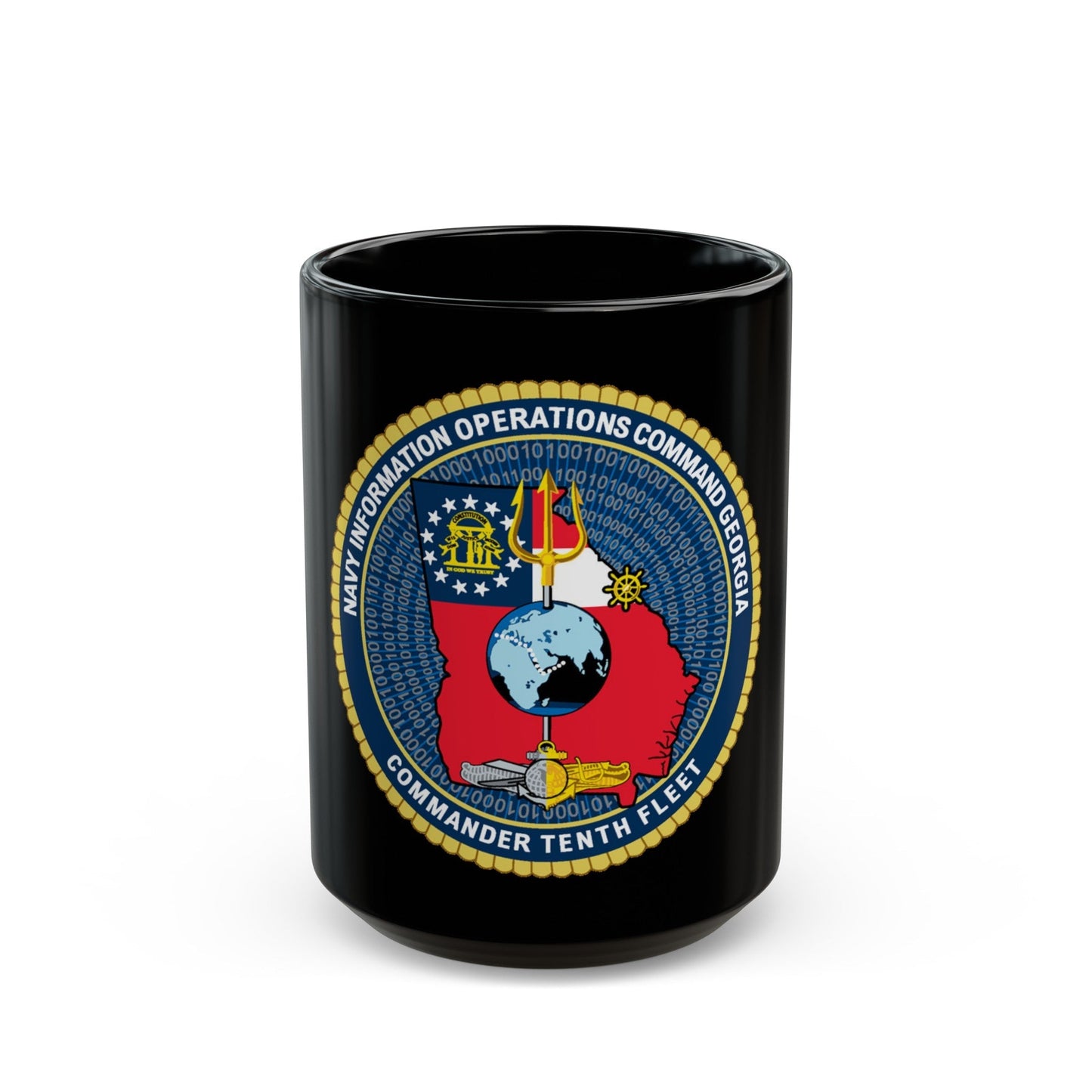 NIOC Georgia Commander Tenth Fleet (U.S. Navy) Black Coffee Mug-15oz-The Sticker Space