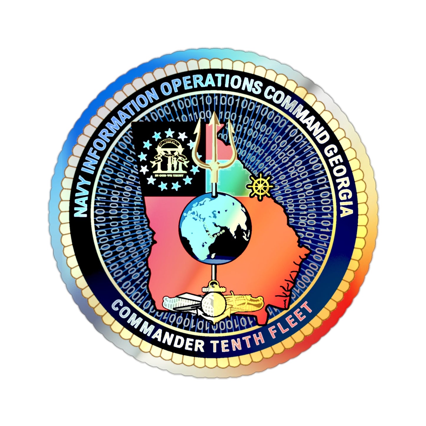 NIOC Georgia Commander Tenth Fleet (U.S. Navy) Holographic STICKER Die-Cut Vinyl Decal-2 Inch-The Sticker Space