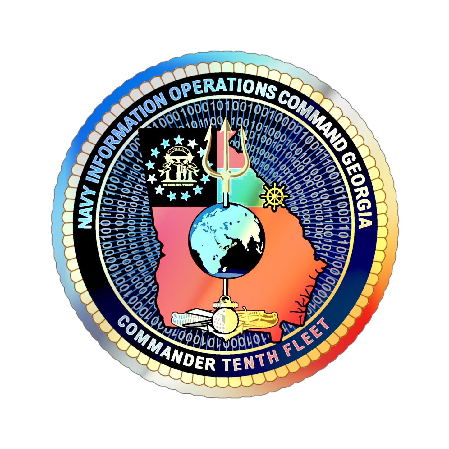 NIOC Georgia Commander Tenth Fleet (U.S. Navy) Holographic STICKER Die-Cut Vinyl Decal-4 Inch-The Sticker Space