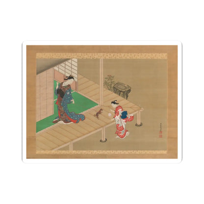 Nishikawa Sukenobu - Courtesan and Attendant Playing with a Dog - ca. 1716–1736 v1 - STICKER Vinyl Kiss-Cut Decal