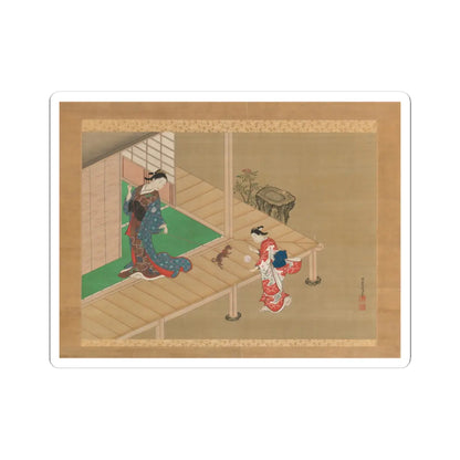 Nishikawa Sukenobu - Courtesan and Attendant Playing with a Dog - ca. 1716–1736 v1 - STICKER Vinyl Kiss-Cut Decal