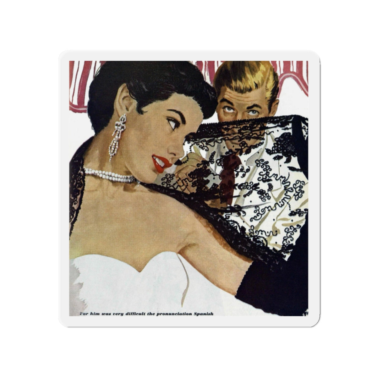 No Latin Lover, Good Housekeeping, November 1950 (Magazine Illustration) Refrigerator Magnet-2" x 2"-The Sticker Space