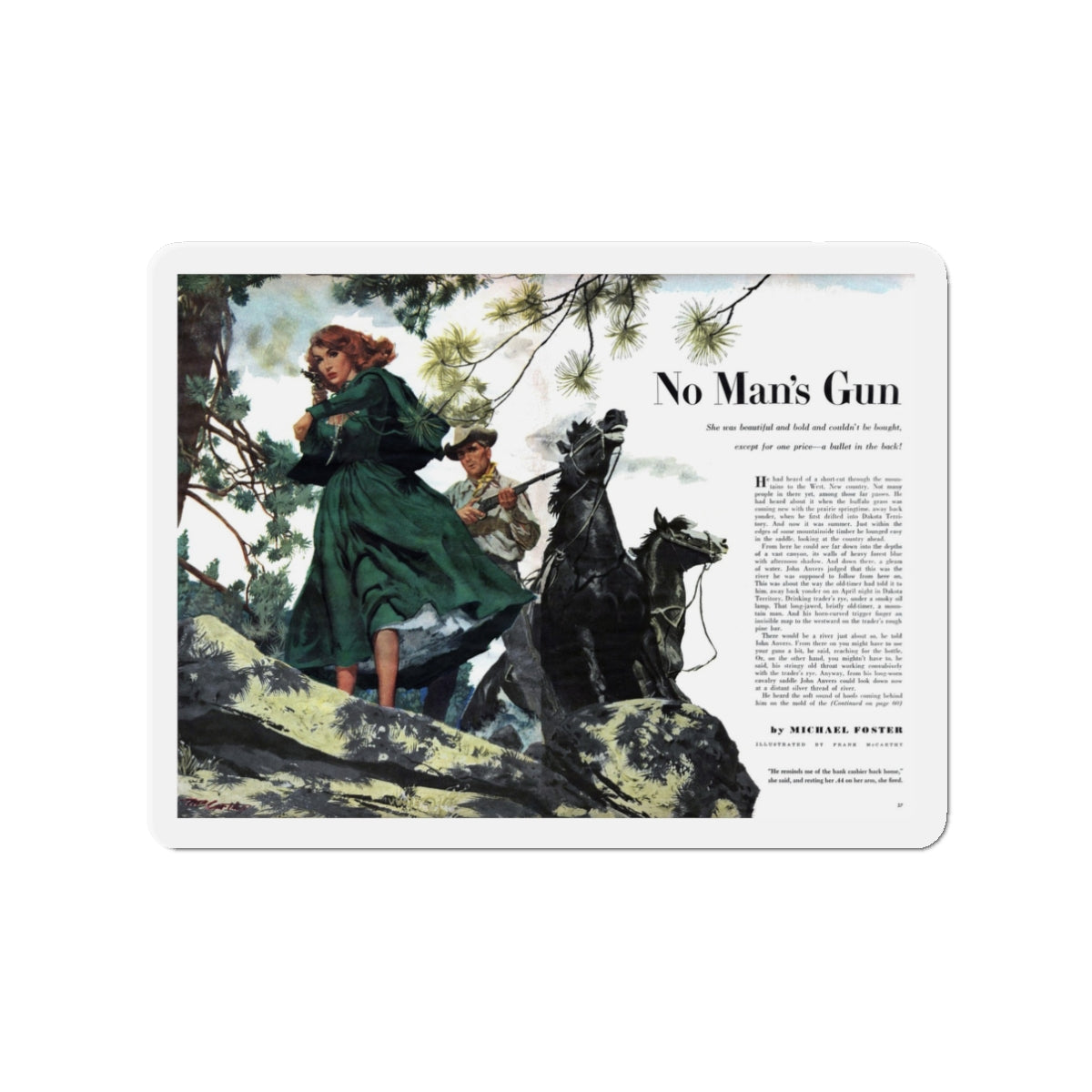 No Man's Gun, Argosy, January 1956 (Magazine Illustration) Refrigerator Magnet-3" x 3"-The Sticker Space