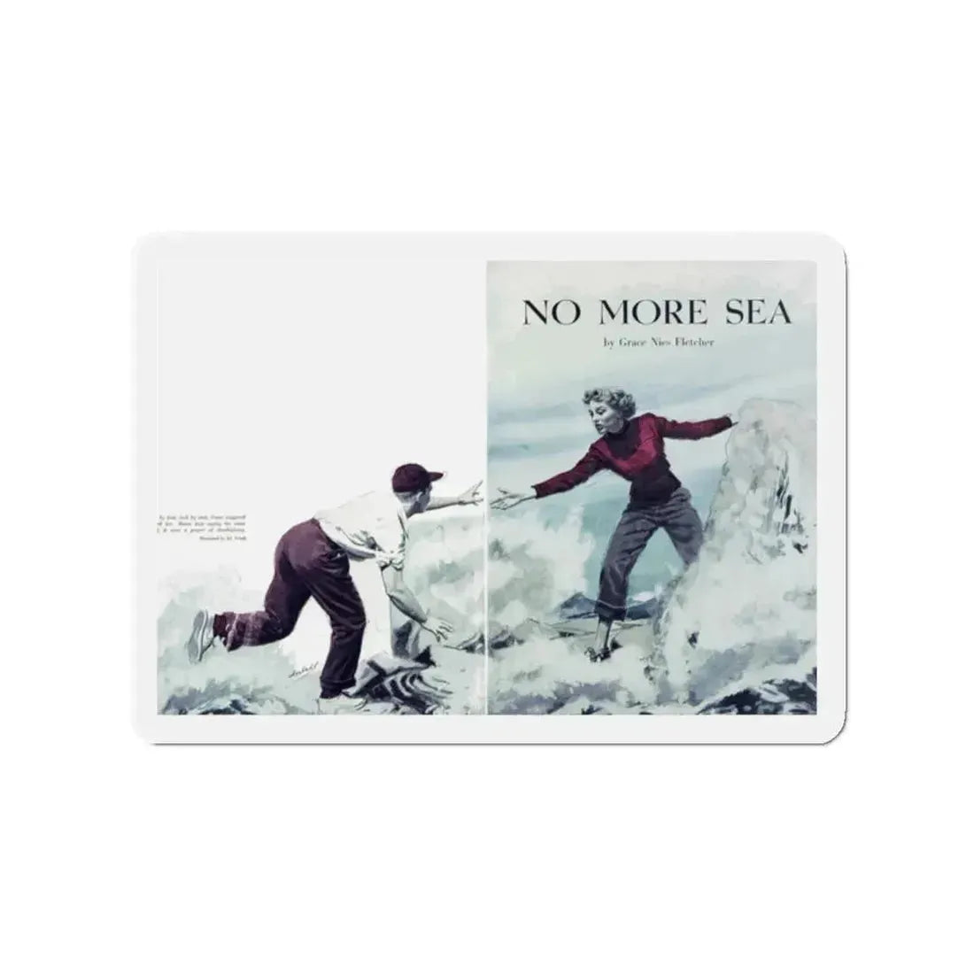 No More Sea, Chatelaine, August 1950 (Magazine Illustration) Refrigerator Magnet 2 Inch - The Sticker Space