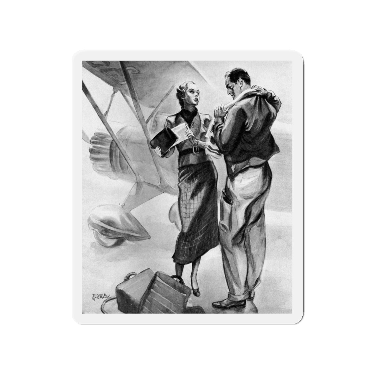 No Romance In Flying, Eh, Liberty magazine, April 4, 1936 (Magazine Illustration) Refrigerator Magnet-3" x 3"-The Sticker Space