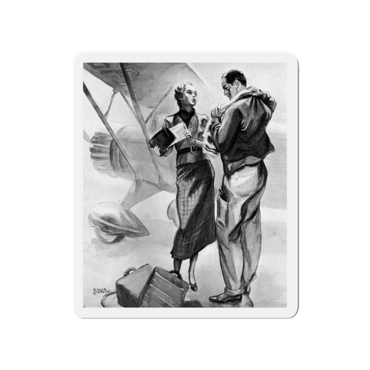 No Romance In Flying, Eh, Liberty magazine, April 4, 1936 (Magazine Illustration) Refrigerator Magnet-4" x 4"-The Sticker Space