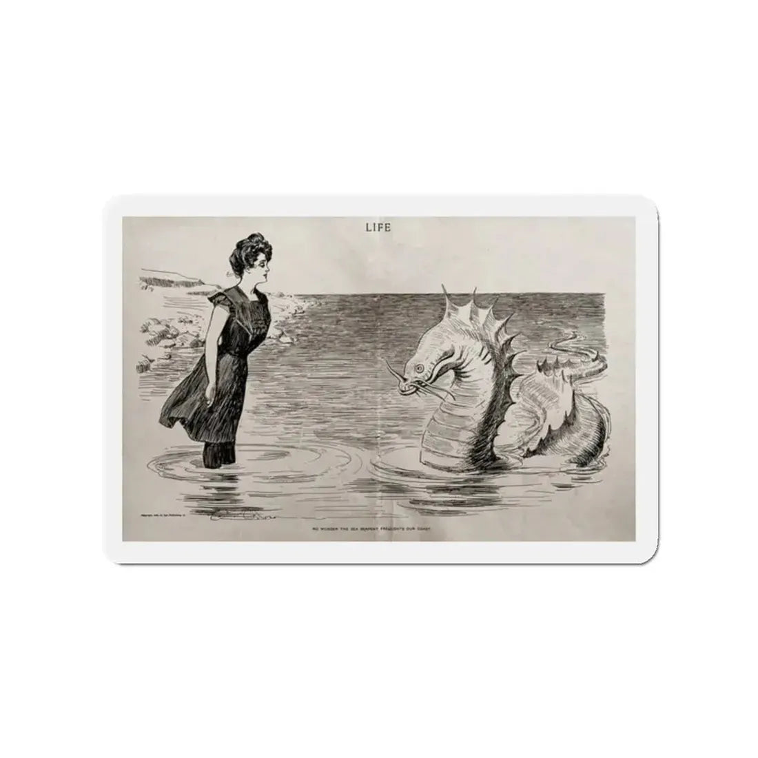 No Wonder the Sea Serpent Frequents Our Coast, Life magazine, July 5, 1900 (Magazine Illustration) Refrigerator Magnet 2 Inch - The Sticker Space
