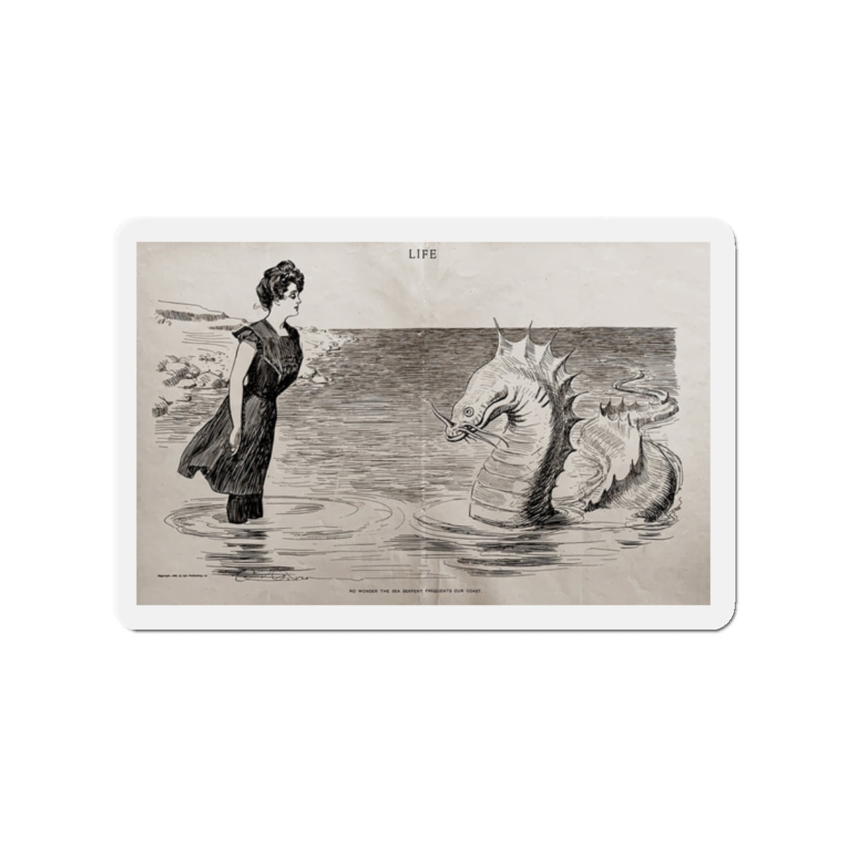 No Wonder the Sea Serpent Frequents Our Coast, Life magazine, July 5, 1900 (Magazine Illustration) Refrigerator Magnet-2" x 2"-The Sticker Space