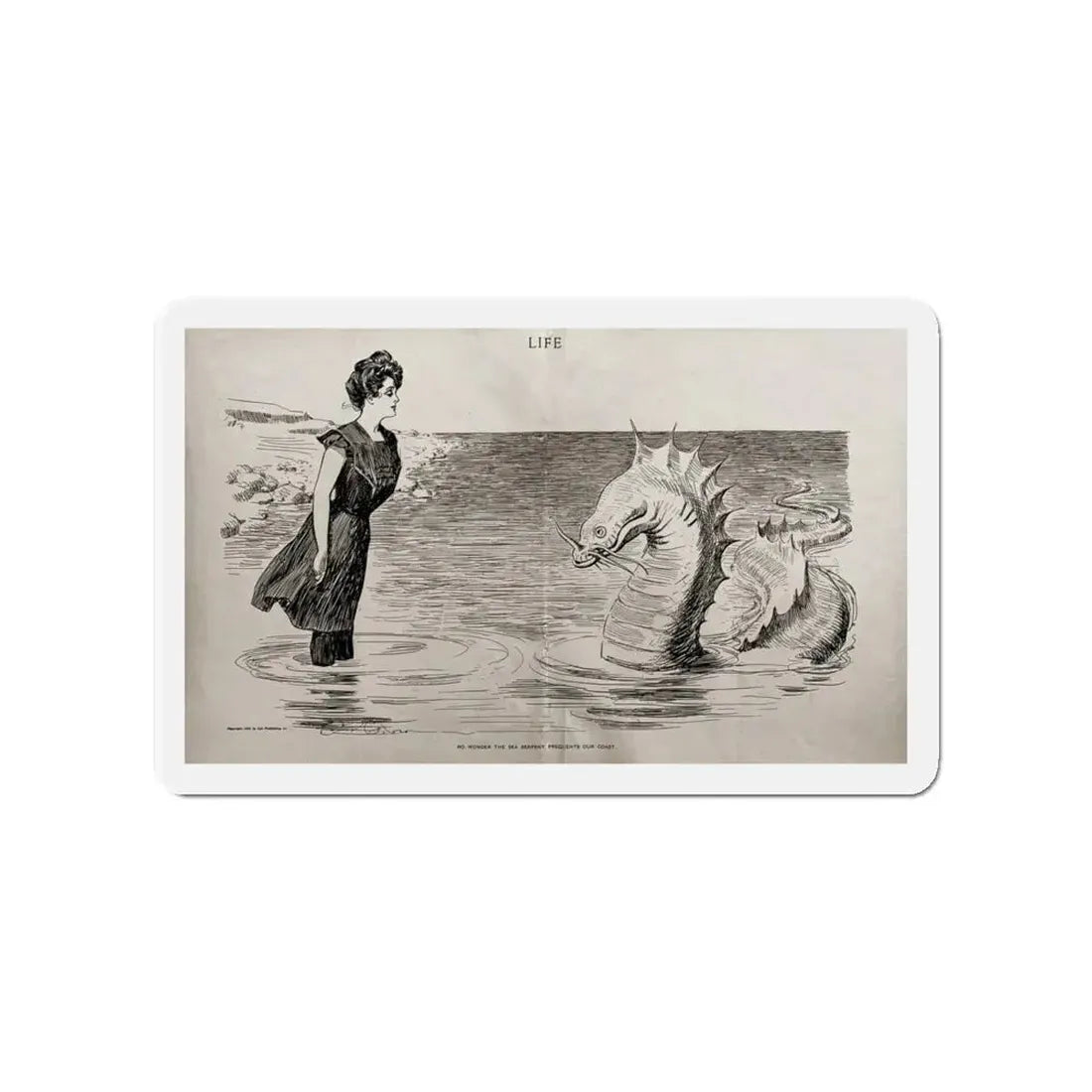 No Wonder the Sea Serpent Frequents Our Coast, Life magazine, July 5, 1900 (Magazine Illustration) Refrigerator Magnet 4 Inch - The Sticker Space