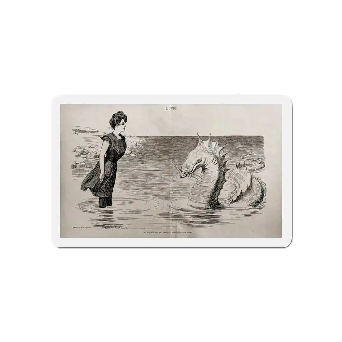 No Wonder the Sea Serpent Frequents Our Coast, Life magazine, July 5, 1900 (Magazine Illustration) Refrigerator Magnet 5 Inch - The Sticker Space