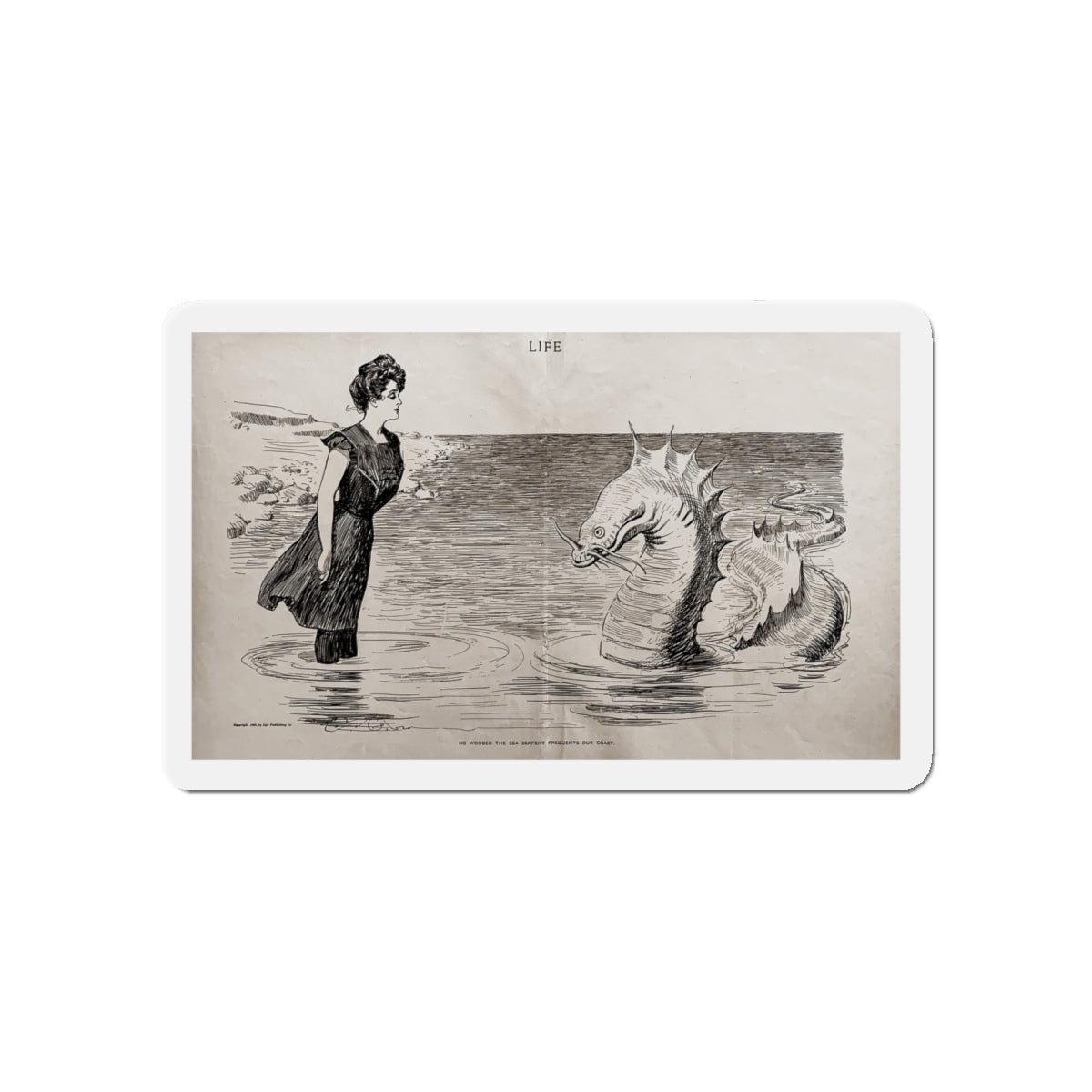 No Wonder the Sea Serpent Frequents Our Coast, Life magazine, July 5, 1900 (Magazine Illustration) Refrigerator Magnet-5" x 5"-The Sticker Space