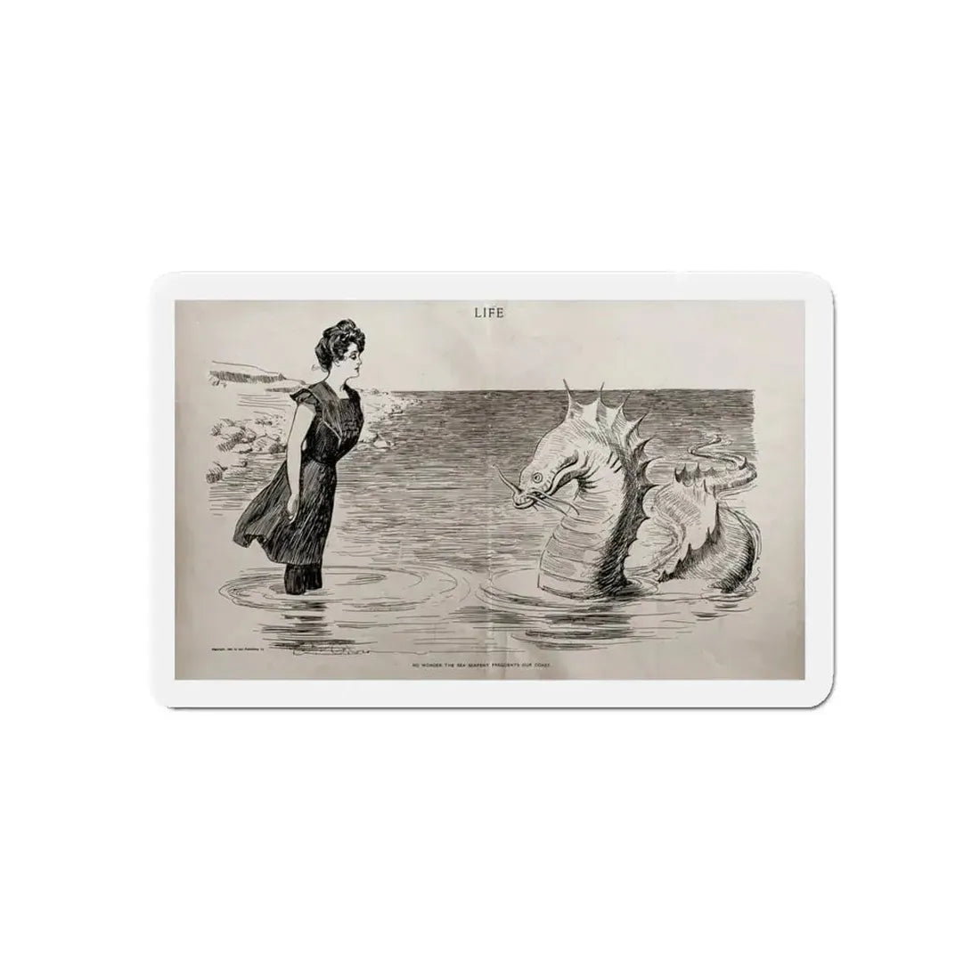 No Wonder the Sea Serpent Frequents Our Coast, Life magazine, July 5, 1900 (Magazine Illustration) Refrigerator Magnet 6 Inch - The Sticker Space