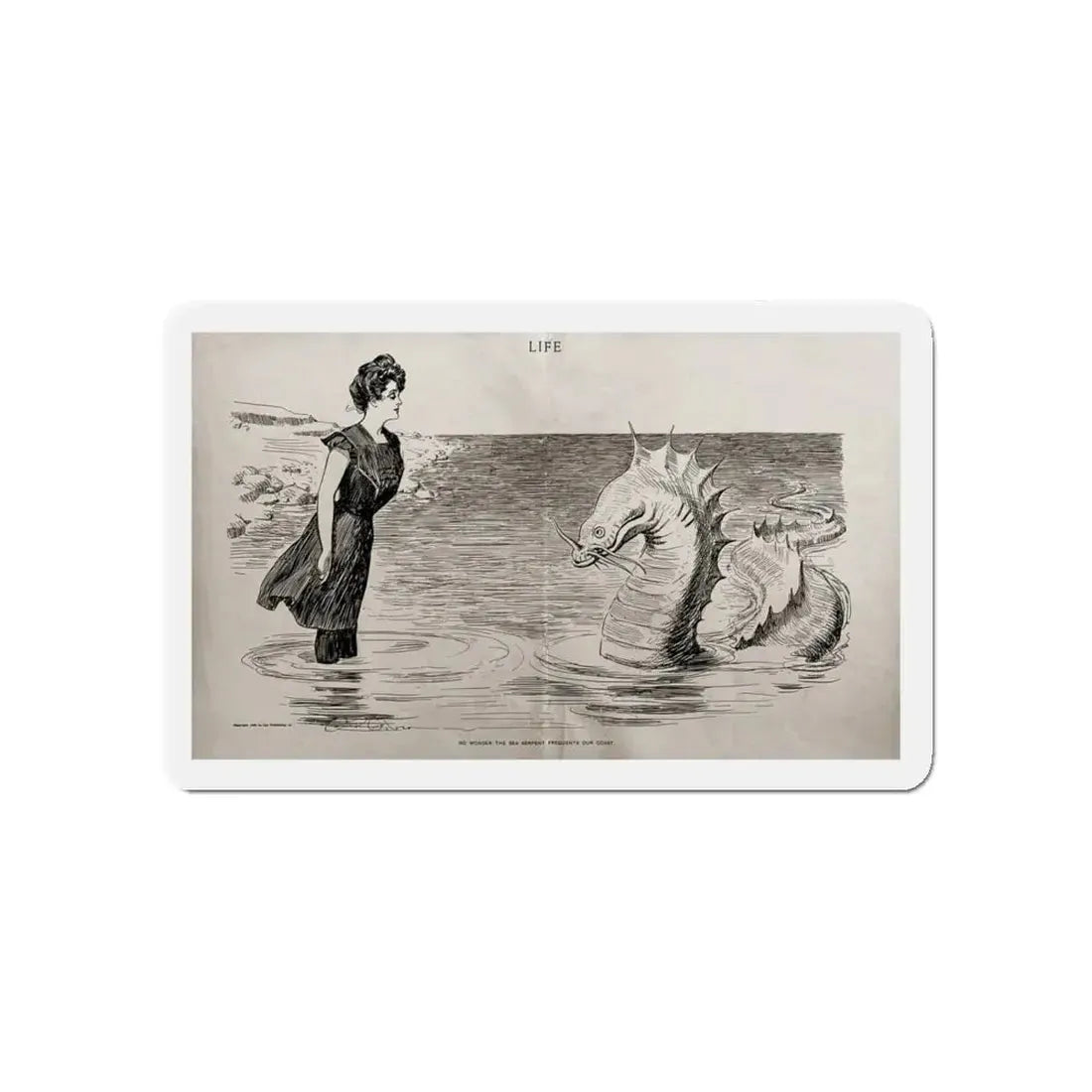 No Wonder the Sea Serpent Frequents Our Coast, Life magazine, July 5, 1900 (Magazine Illustration) Refrigerator Magnet - The Sticker Space