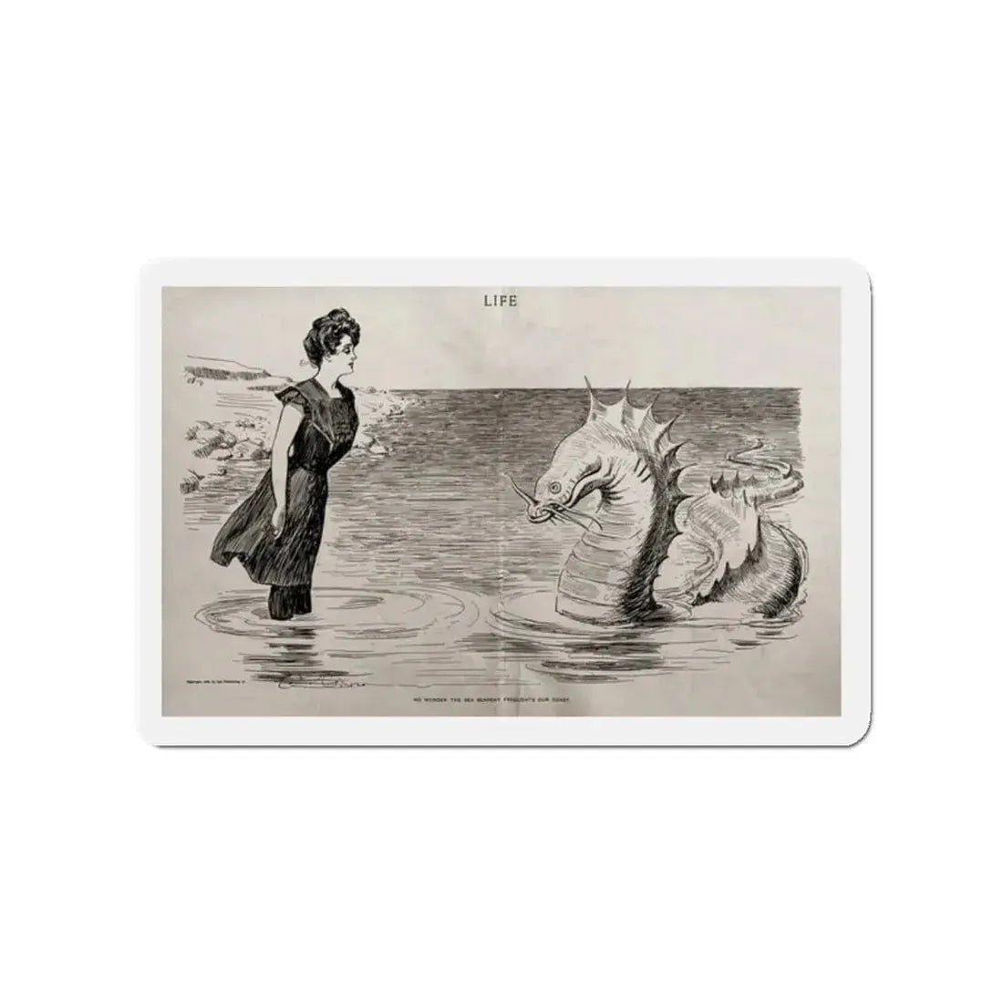 No Wonder the Sea Serpent Frequents Our Coast, Life magazine, July 5, 1900 (Magazine Illustration) Refrigerator Magnet - The Sticker Space