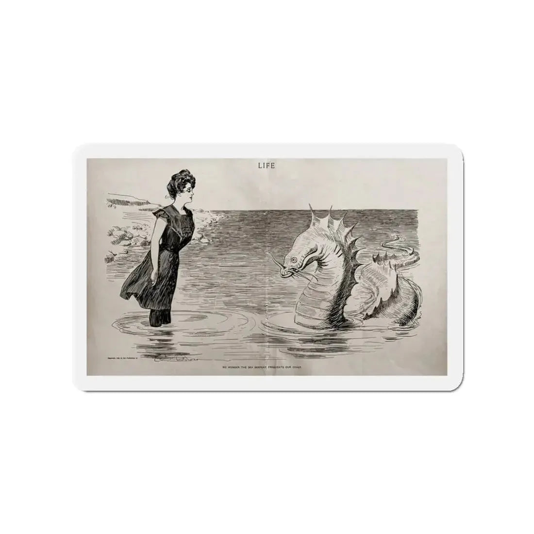 No Wonder the Sea Serpent Frequents Our Coast, Life magazine, July 5, 1900 (Magazine Illustration) Refrigerator Magnet - The Sticker Space