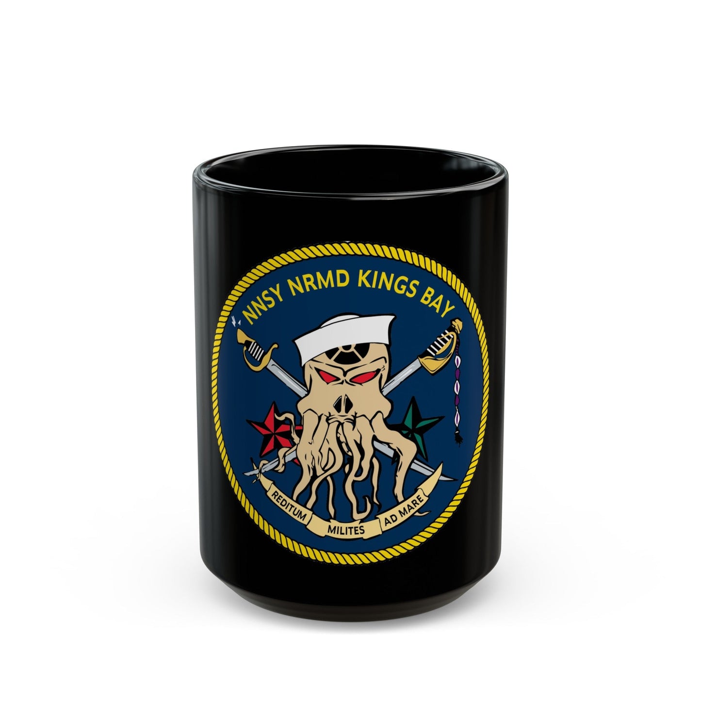 Norfolk Naval Shipyard Kings Bay Georgia Squids (U.S. Navy) Black Coffee Mug-15oz-The Sticker Space