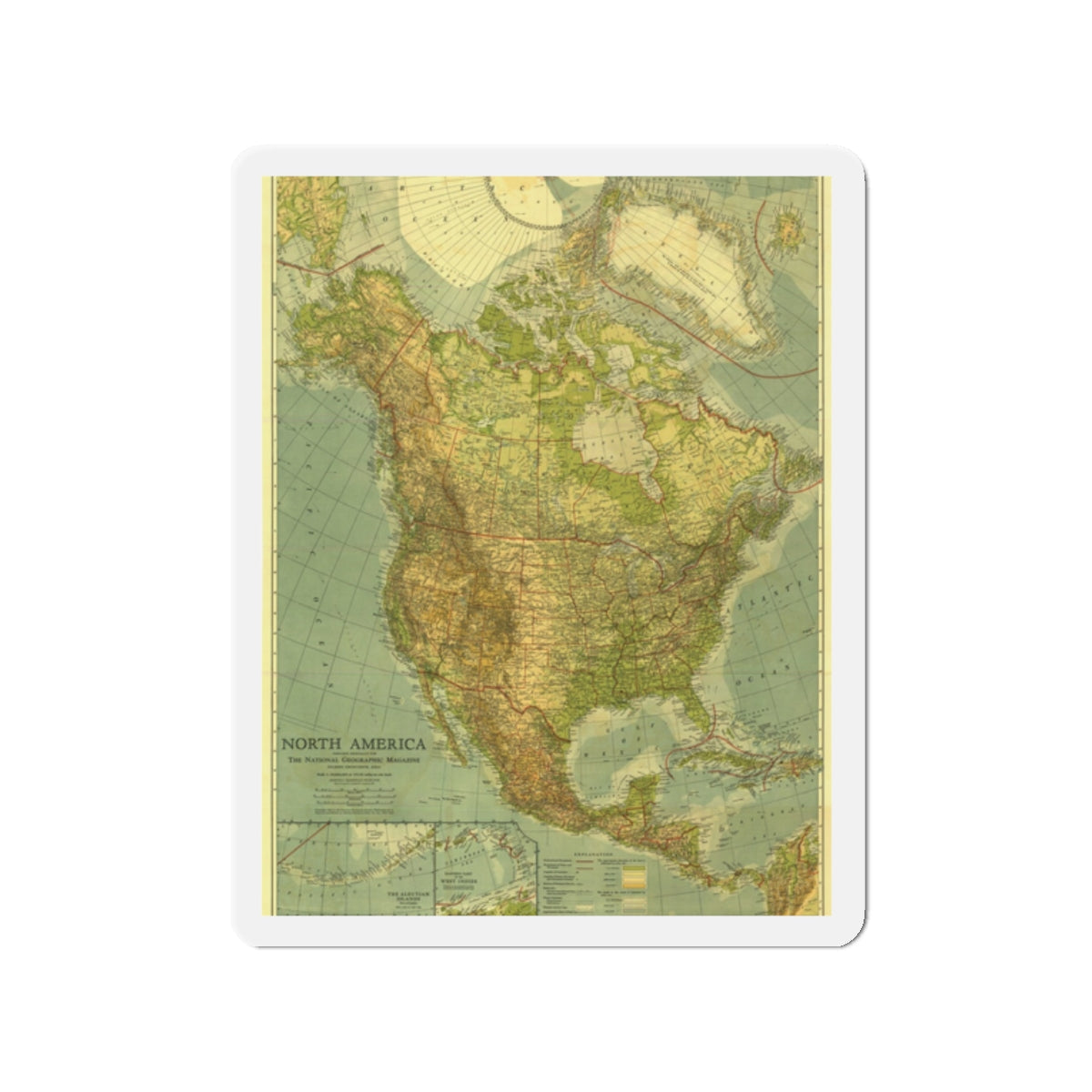 North America (1924) (Map) Refrigerator Magnet-2" x 2"-The Sticker Space