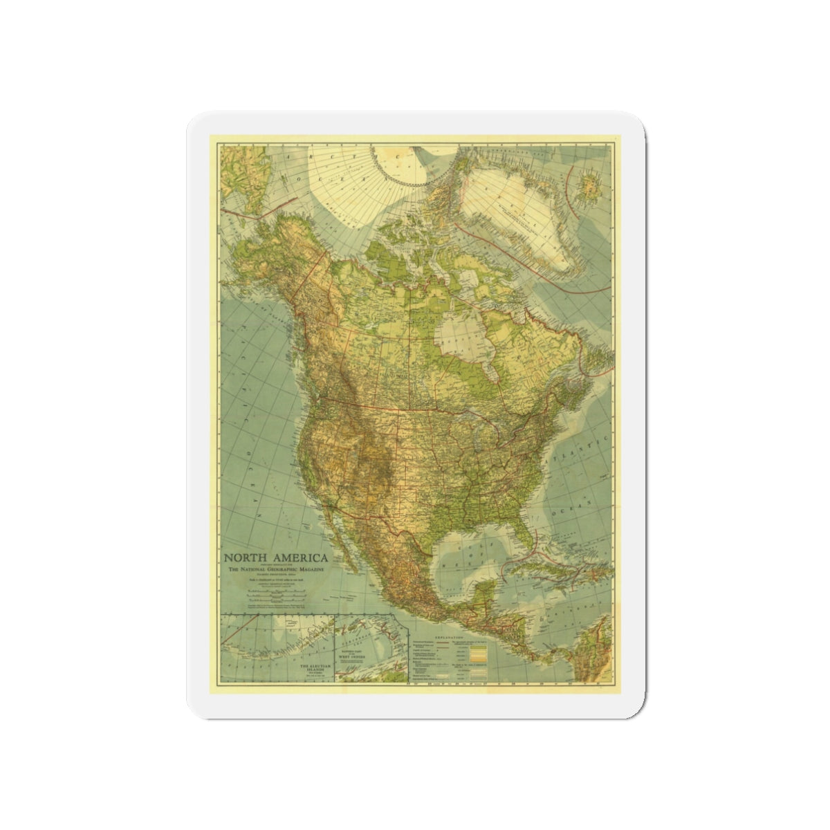 North America (1924) (Map) Refrigerator Magnet-3" x 3"-The Sticker Space