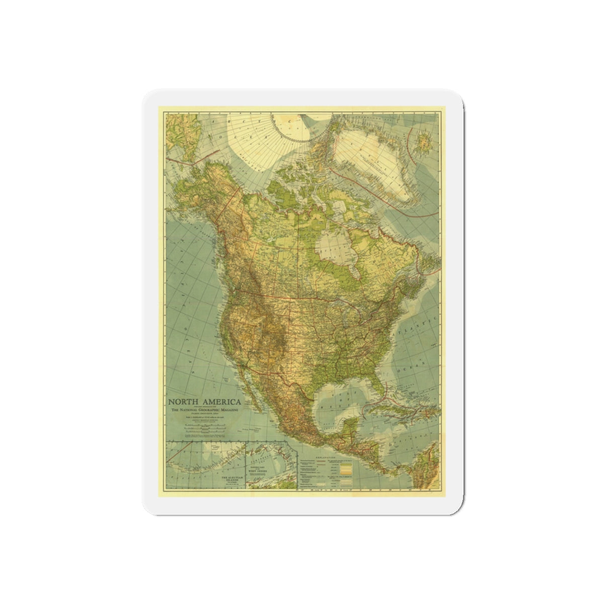 North America (1924) (Map) Refrigerator Magnet-5" x 5"-The Sticker Space