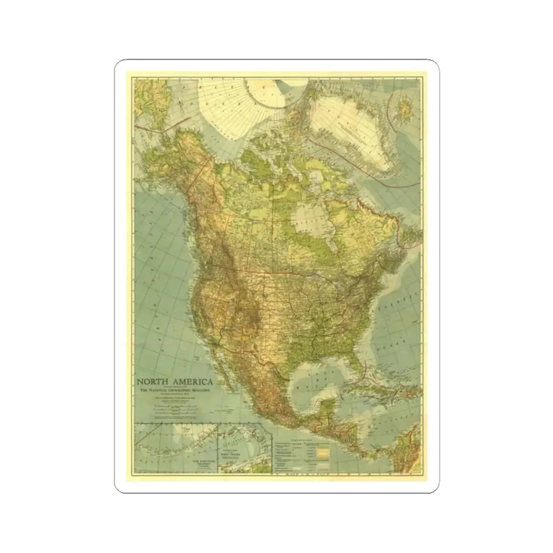 North America (1924) (Map) STICKER Vinyl Kiss-Cut Decal 2 Inch White - The Sticker Space