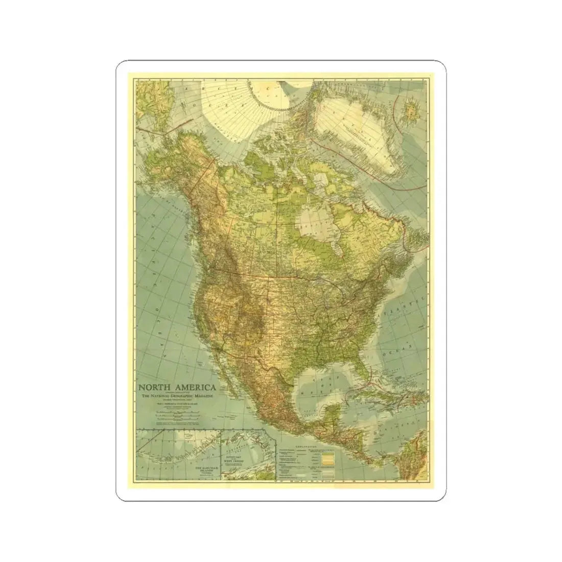 North America (1924) (Map) STICKER Vinyl Kiss-Cut Decal 4 Inch White - The Sticker Space