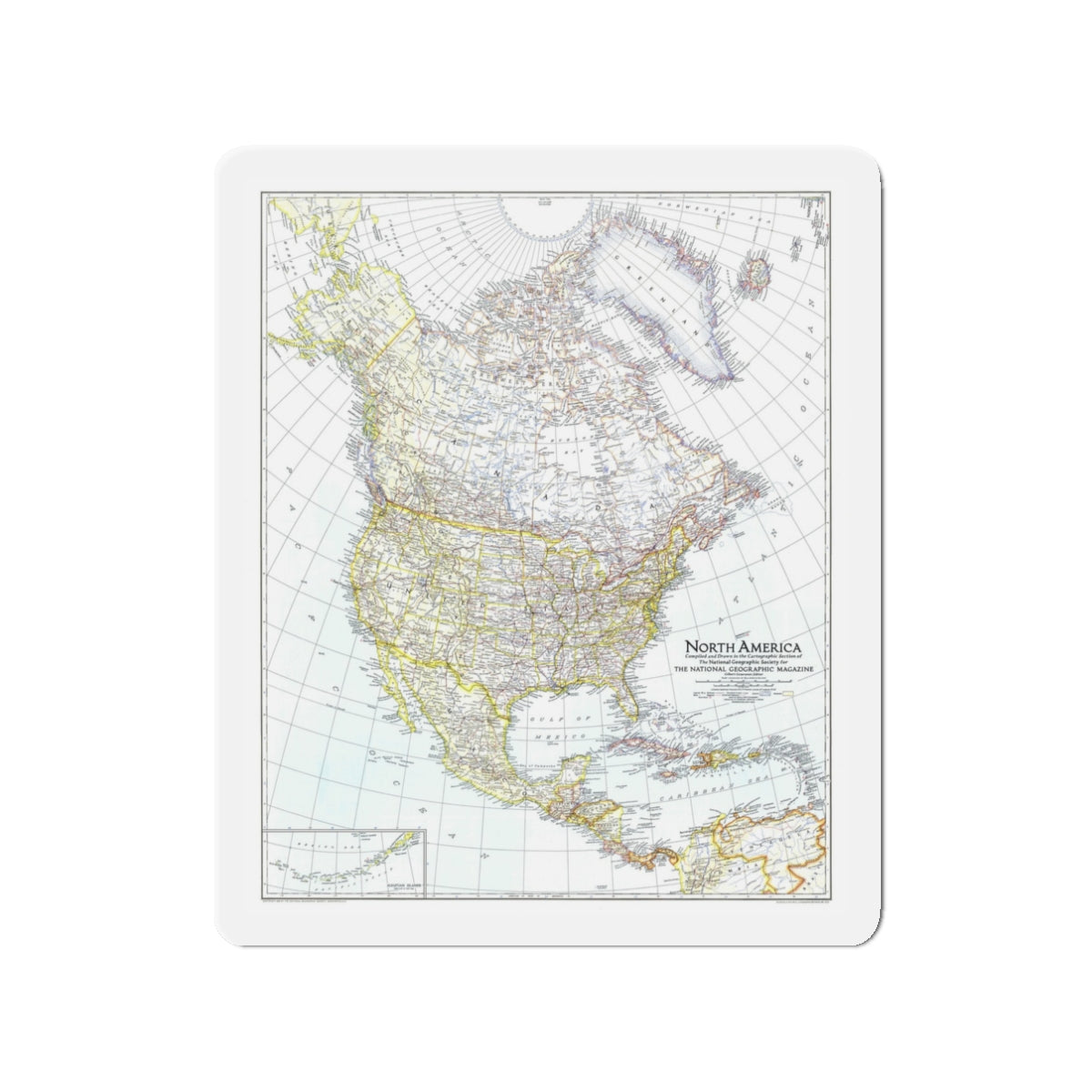 North America (1942) (Map) Refrigerator Magnet-3" x 3"-The Sticker Space