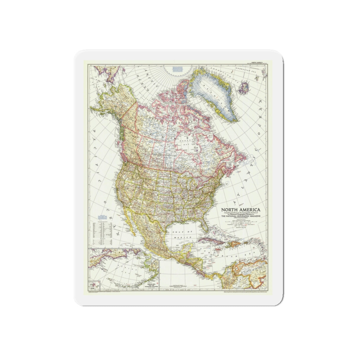 North America (1952) (Map) Refrigerator Magnet-4" x 4"-The Sticker Space